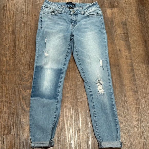 Cred NY Jeans Women's Blue Skinny Distressed Denim Pants Stretch Size 3 - Picture 1 of 7